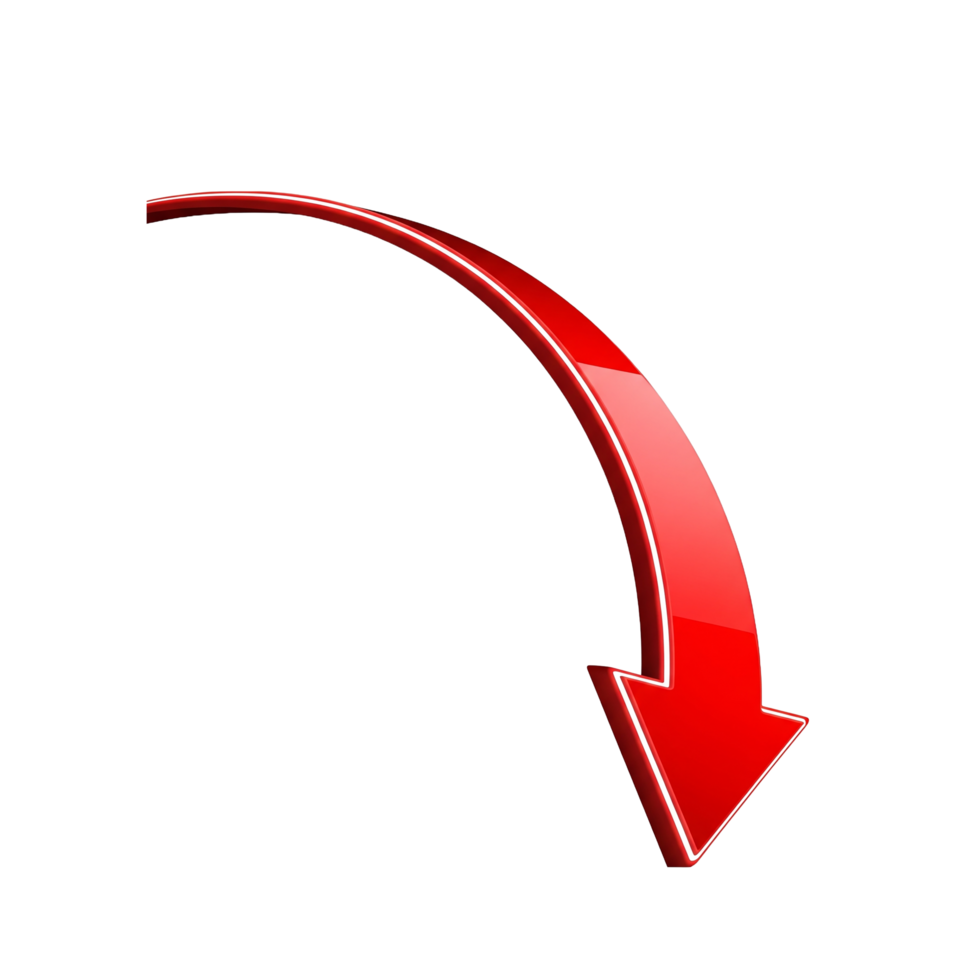 curved red arrow pointing downwards isolated on transparent background free png