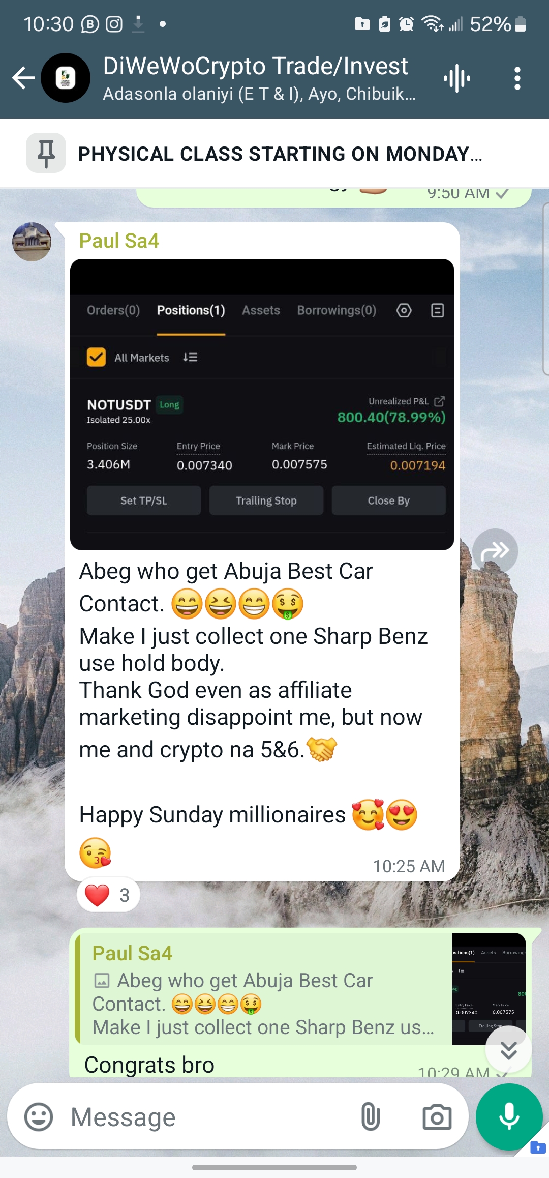Verified trading result