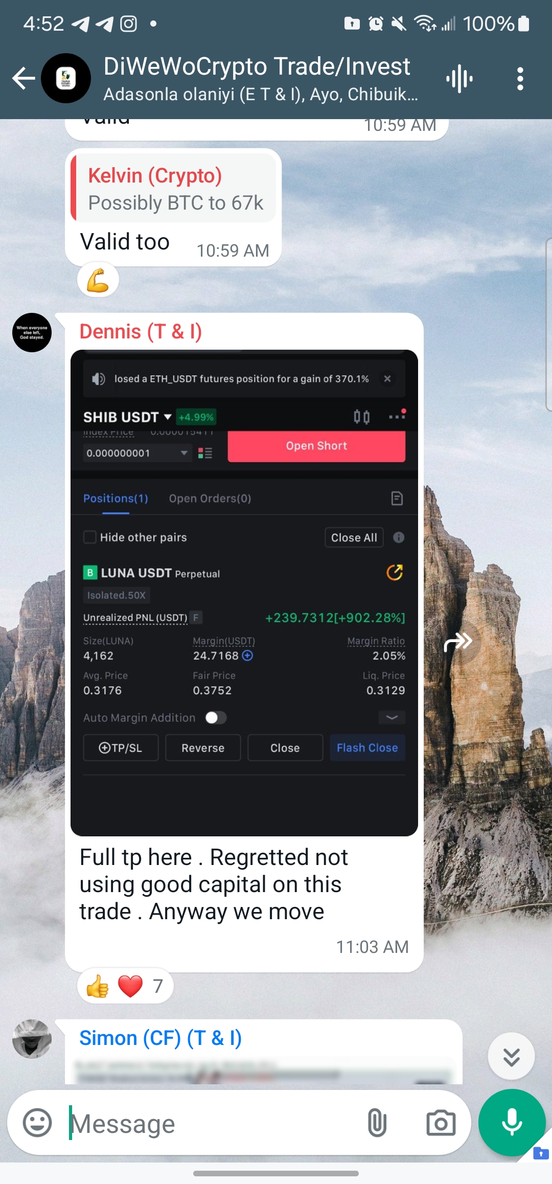 Verified trading result